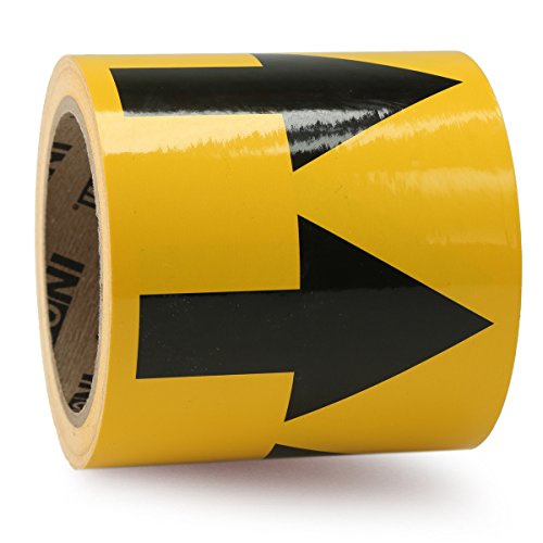 Image of Accuform RAW258BKYL Adhesive Vinyl Directional Flow Arrow Tape, 4 inch Width x 54' Length x 0.006 inch Thickness, Black /Yellow