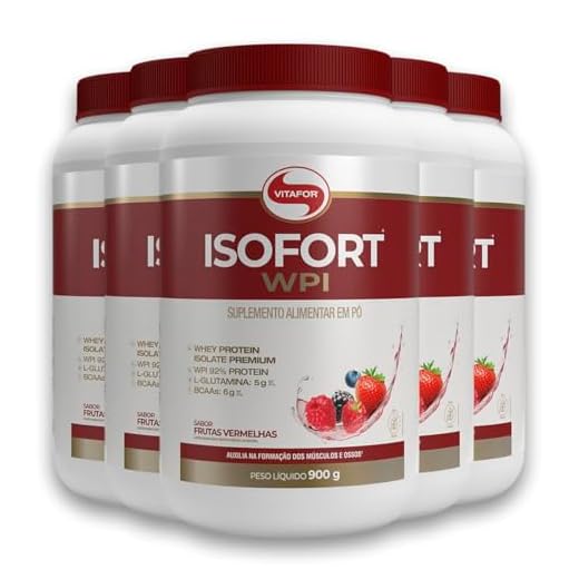 Kit 5 Isofort Vitafor Whey Protein 900g Frutas Vermelhas