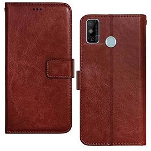 Image of Inside Rubber TPU with Card Pockets Magnetic Closure Protection Compatible with Tecno Spark Go 2020, KE5 (Brown)
