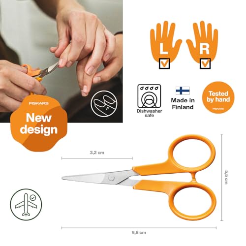Fiskars Classic Manikürschere, Gebogen, Rechts- und Linkshändig, Gesamtlänge: 10 cm, Verbesserte Griff-Ergonomik… – Ansicht 2