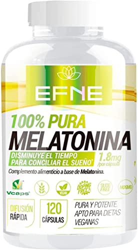EFNE Melatonina 1,8mg | 100% Pura | 120 Cápsulas | Conciliar el Sueño, Insomnio y Descansar Mejor | Apto para dietas Veganas | Melatonina 100% |