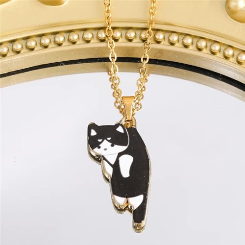 Collier Chat Noir Argent Sterling 925 femme breloque émail