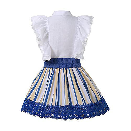 Ropa de Encaje para Niña con Rayas Azul Verano y Vestidos Vintage Casuales 2