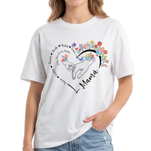 Easycosy Regalos Dia del la Madre, Camiseta Personalizada Mujer, Camisetas Personalizadas de Algodón, Camisetas de Mujer con Nombre, mamá, Esposas, Abuelas y Bisabuelas