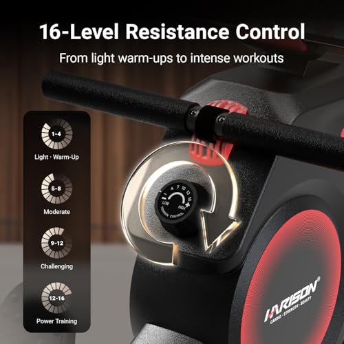HARISON Magnetic Rowing Machine for Home Use, Quiet Indoor Rower & Home Fitness Exercise Equipment with Adjustable Resistance, App Compatible LCD Monitor