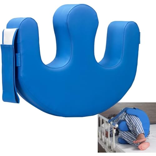 Kwueiit寝返り介助クッション 固定ストラップ付き 寝返り防止クッション 介護用品 体位変換 補助装置 介護用クッション 介護 回転クッション 床ずれ防止 リハビリ用具 看護 車椅子用クッション 高齢者、患者、身体障害の介護に適用 PUレザー 防水 青