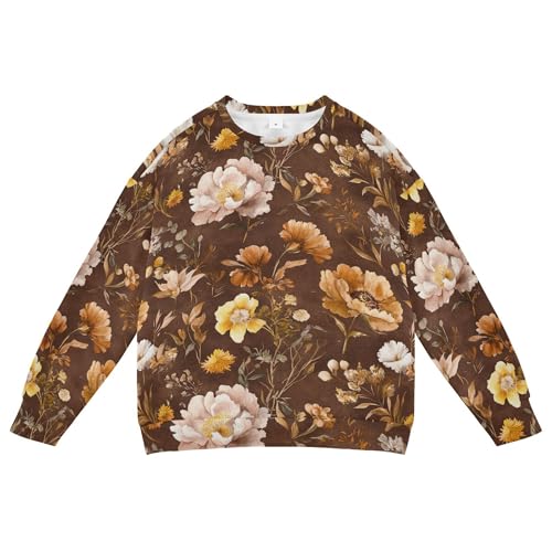 JUNZAN Autumn Flowers Carnation Amaryllis Brown Big Boys Hooded Sweatshirt Crewneck Hoodie for Boys Athletic 4T