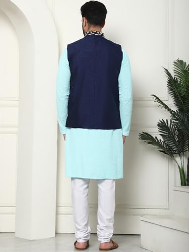 Image of Sojanya (Since 1958 Men'S Silk Blend Kurta Pyjama & Nehru Jacket Combo
