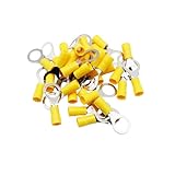 3/8'(M10) PVC Insulated Ring Connectors Yellow 12-10 AWG 50pcs Tinned Red Copper Ring Terminals Eyelet Wire Connector Electrical Crimp Connector for Boat Truck Stereo Car
