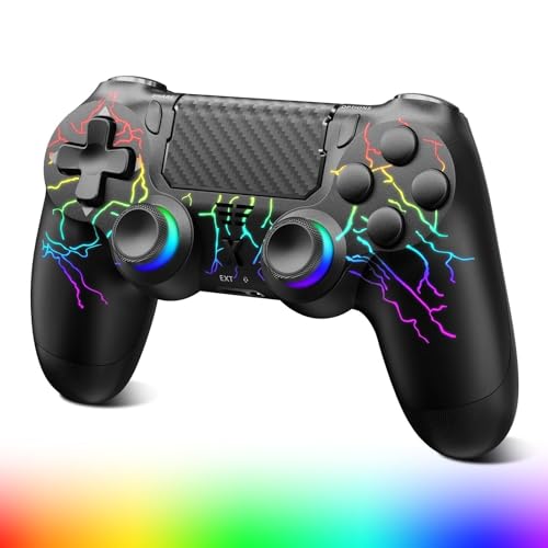 Glitfix Wireless Controller für PS-4, Game Controller kompatibel mit PS-4/Pro/Slim/PC Gamepad mit Turbo/Zurück Taste/Dual Vibration/6-Achsen Gyro Sensor/Touchpanel(RGB)