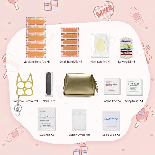 Image of Kitgo Mini First Aid Emergency Clutch Kit -Mother Day Gift Compact Safety Pouch Party Bag with 27 Essential Items for Girl Lady Mother Wife Nurse for Girl Lady Mother Wife Nurse