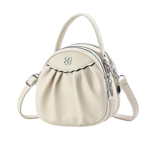 Sac femme bandoulière en PU cuir multipoches petit sac a main rond beige