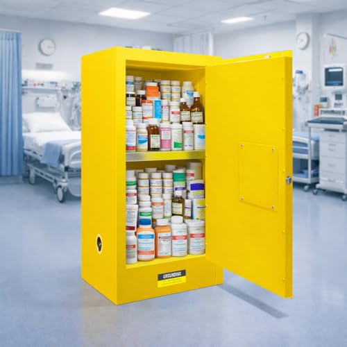 Image of 34 Gallon Flammable Cabinet, Hazardous Storage cabinets, Galvanized Steel Safety Storage Cabinet, Adjustable Shelf Fireproof Cabinet, for Commercial Industrial and Home Use 35H x 23W x 18.2D