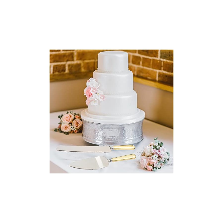 VARLKA Wedding Cake Knife and Server Set, Cake Cutting Set for Wedding, Personalized Stainless Steel Blade and ABS Gold Plated Handle Cake Cutter & Pie Server Set for Birthdays, Anniversary, Parties