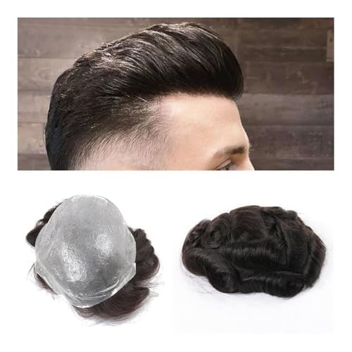 Postiche fin à boucle en V for homme en cheveux humains avec base PU complète premium