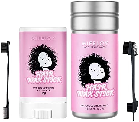 15g Hair Wax Stick, 75g Pomade Tamer Stick for Smoothing Flyaways Taming Frizz Hair, Women Slick Back Hair Glue, Bed Head Styling Cream Gel for Wig, 5 In 1 Brush, Edges Control Brush Comb - Black