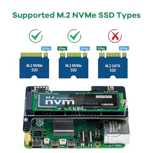 LAFVIN PCIe to M.2 Adapter for Raspberry Pi 5,Support M.2 2230/2242/2260/2280 SSD