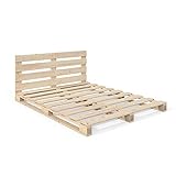 VitaliSpa Cama de palets, Madera Natural, 160 x 200 cm con cabecero