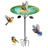 Bain d'oiseaux debout 85 cm, pour oiseaux, résistant à l'hiver, avec base solide à 5 dents, grande baignoire pour oiseaux, en fonte, en métal, résistant au gel, vert rétro, facile à nettoyer