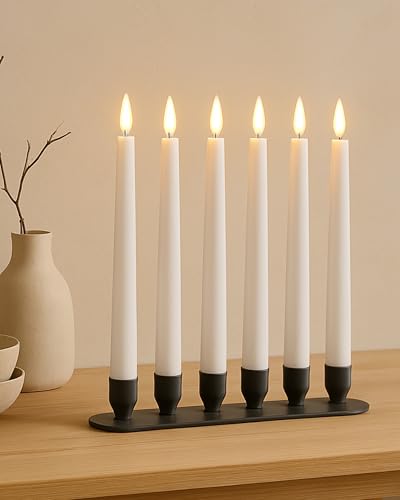 Image of Homesake Flameless Taper Candles - 11 inch Flickering LED Candlesticks, Candle for Wedding, Diwali Decoration for Home, Parties Holiday Festive Decor Light, Led Candles for Decoration (White Set of 6)
