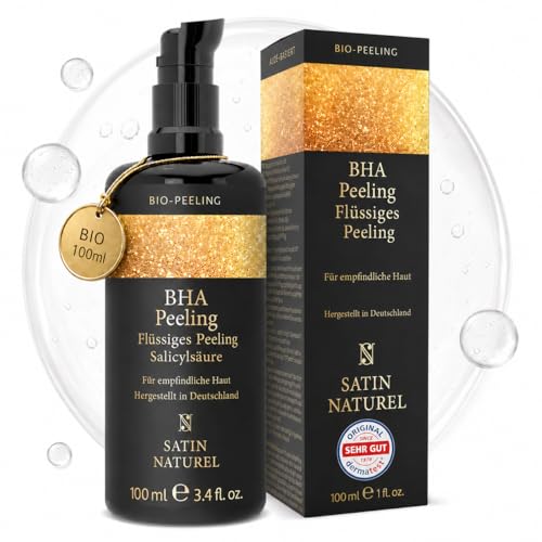 Satin Naturel Salicylsäure (BHA) Liquid Peeling 100ml – Mit Bio Aloe Vera, Vegan, Sanfte Reinigung & Exfoliant für Gesichtspflege – Für Hautpflege Routine