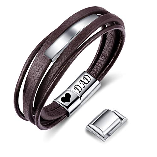 Pulsera de piel para Papá con grabado DAD, de piel con caja de regalo para papás (marrón) Cover