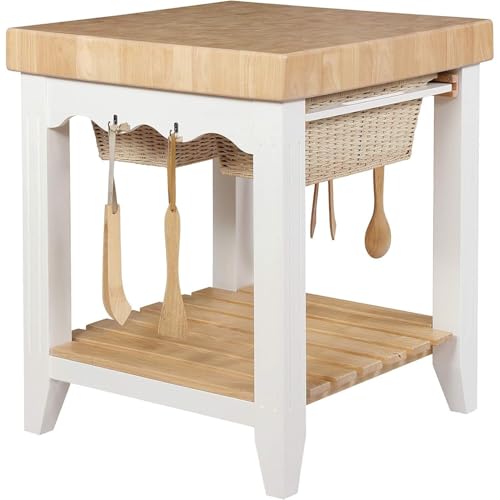 HomeStock Farmhouse Fresh Square Kitchen Island with Butcher Block Top,