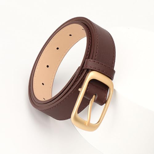 Cinto de couro feminino skinny elástico para vestidos jeans com fivela dourada elástico cinto de cintura fina acessórios modernos, Café, 41.34in