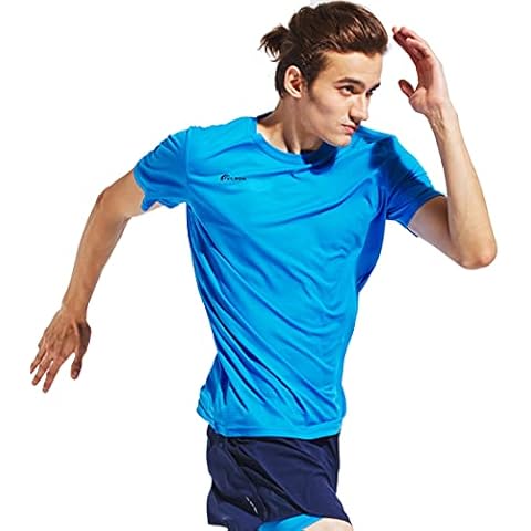 TLRUN Men's Ultra Lightweight Running Shirts Dry Fit Marathon Top Tee Cool Short Sleeve Athletic T-Shirts(Large, Blue) Cover