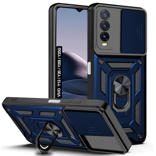 Image of AESTMO Tough Armor Vivo Y12s / Y20 / Y20i / Y20 Bumper Back Case Cover | Ring Holder & Sliding Camera Shield Cover | 360 Degree Protection Back Case Cover for Vivo Y12s / Y20 / Y20i / Y20 (Blue)
