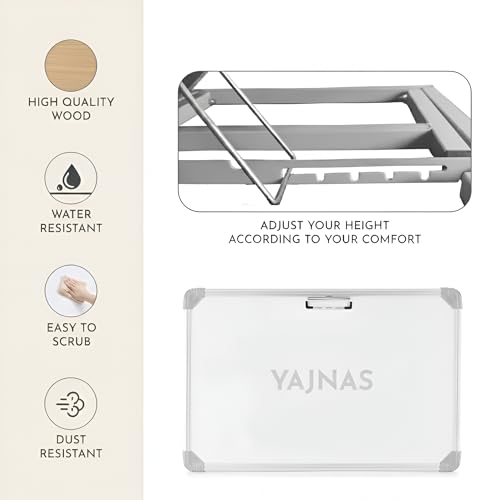 Image of YAJNAS Multipurpose Portable Whiteboard Study Laptop Table | Portable Desk & Lap Bed Table with Height Adjustable for Kids, Home, Office Presentation, with 1 Marker 1 Duster (White Board-15x26 Inch)