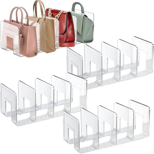 HIHIDAY 4-Pack Clear Handbag Storage Shelf Bag Organizer for Closet Clear Plastic Handbag Storage with 4 Sections Display Stand for Purses Clutches Wallets - Storage Organizer(32 x 15 x 13 cm)