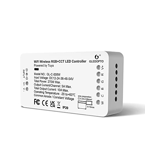GLEDOPTO WiFi LED Strip Light Controller DC12-54V RGB CCT APP Control Work with Tuya SmartLife Amazon Alexa