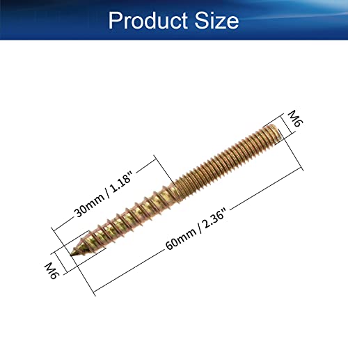 Image of M6x60mm Zinc Plated Carbon Steel Double Headed Hanger Bolts 2.36 inch Length Self Tapping Screw for Furniture Installation Bronze Tone 20Pcs
