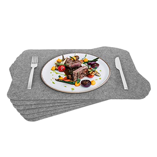 Rubberneck Premium Felt Placemats, Washable and Non-Slip, Set of 6 Placemats, Table Mats, Coasters, 45 x 32 cm, Light Grey