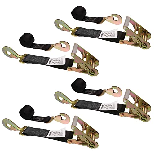 US Cargo Control Ratchet Straps with Twisted Snap Hooks 2 Inch x 8 Foot (4-Pack), 3,333 LBS Working Load Limit, Car Tie Down Straps for Trailers, Black 2 Inch Ratchet Straps with Locking Hooks