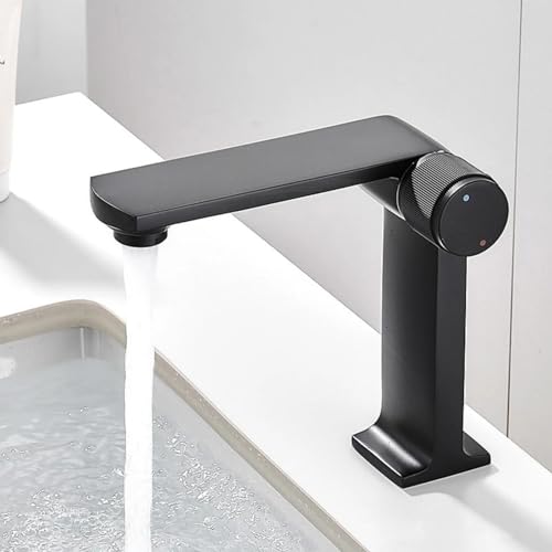 Grifo de baño negro monomando de agua fría y caliente para lavabo sobre encimera LWX