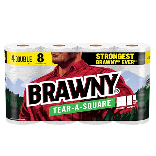 Image of Brawny Tear-A-Square Paper Towels, 4 Double Rolls = 8 Regular Rolls