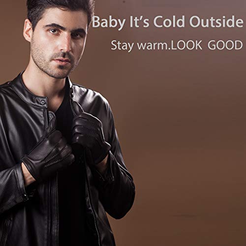 Yiseven Men's Deerskin Leather Dress Vintage Luxury Gloves Warm Cashmere Lined Three Point Winter Cold Weather Handsewn Heated Motorcycle Everyday Soft Genuine Work New Year Gifts, Brown 11.0"/3Xl #TOP5