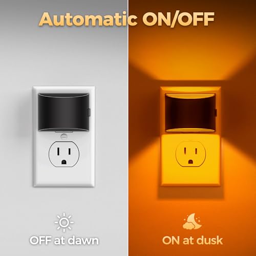 Image of DORESshop LED Night Light[4 Pack], Night Lights Plug into Wall, 3 Level Brightness Adjustable Plug in Night Light, Dusk to Dawn Sensor, Nightlights for Adults, Bedroom, Bathroom, Hallway, Amber
