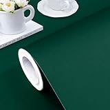 Jeweluck Dark Green Wallpaper Peel and Stick Wallpaper 17.7” x 118.1” Matte Dark Green Peel and Stick Contact Paper Removable Self-Adhesive Wall Paper Waterproof Decorative for Bathroom Vinyl