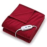 Electric Heated Blanket Polar Fleece Full Size 77'x 84'Extra-Warm Lightweight Cozy Luxury Bed Blanket Machine Washable with 4 Heating Levels Auto-Off Machine Washable-Red Wine