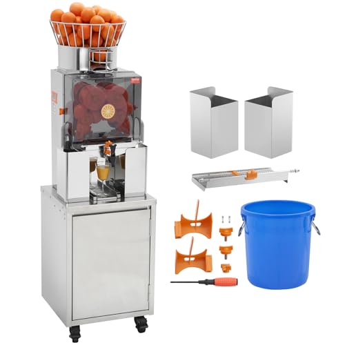 VEVOR Commercial Orange Juicer, 120W Automatic Feeding Juice Extractor with Water Tap, Stainless Steel Juicer Machine 25 Oranges/Minute, with Pull-Out Filter Box, PC Cover, 3 Peel Collecting Buckets