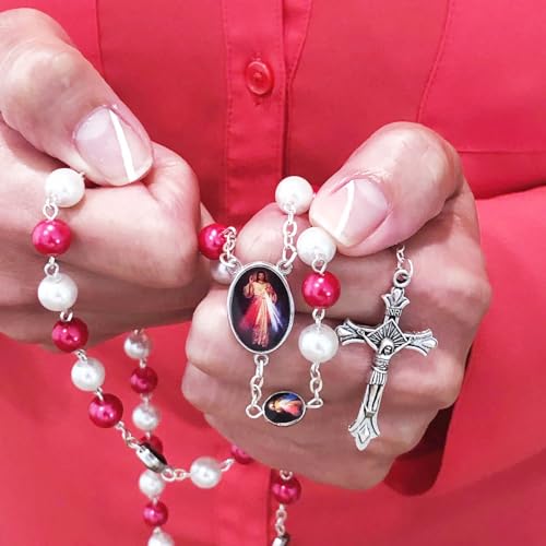 Catholic Town Rosary Necklace Divine Mercy centerpiece & Cross Crucifix (ROSGPDM-WR)4