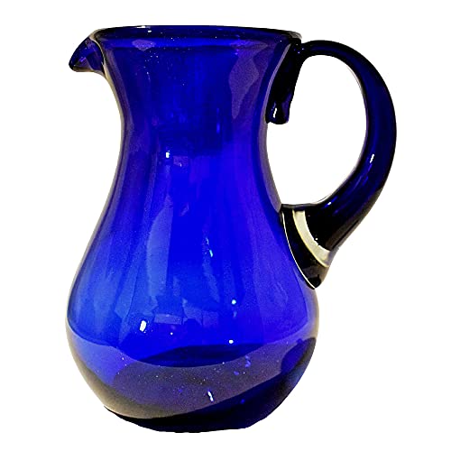 MAREY Mexican Glass Pitcher for Water | Blown Glass | Artisan Handcrafted from Mexico (Deep Cobalt Blue, 77 Fl. Oz.)