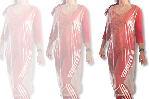 Preisvergleich Produktbild 100 Stück wasserdichte Einwegschürzen Folienschürzen Folienhemdchen Schutzkittel Einwegkittel Einmalschürze Folienponcho Poncho Folienoverall Schutzoverall Frisörschürze universelle Größe transparent