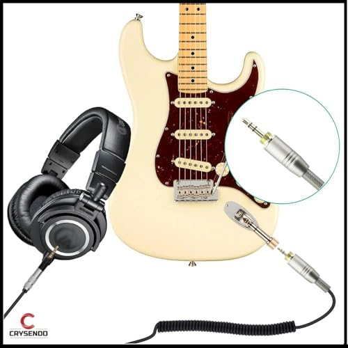 Image of Crysendo 1.7m Coiled Audio Cable for Au-dio Tech-nica, Se-nhe-iser, Pioneer HDJ-X5 Cable Headphones | 12mm TRS Suitable for Audio Player | Replacement PVC & Copper Wire | Pack of 1 (Black)