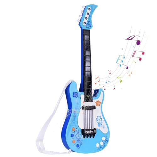 Kids Toddler Baby Childrens Electric Toy Guitar with Strap Ideal for 3 4 5 7 8 Year Old Boys Girls Gifts(Blue)