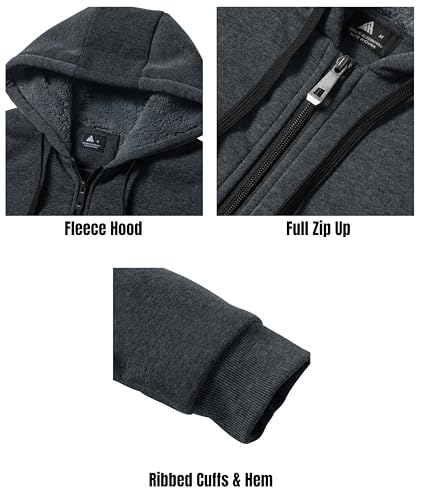 Image of Little Beauty Fleece Hoodies for Men Winter Thick Jackets Sherpa Lined Zip Up Sweatshirt With Kanga Pocket