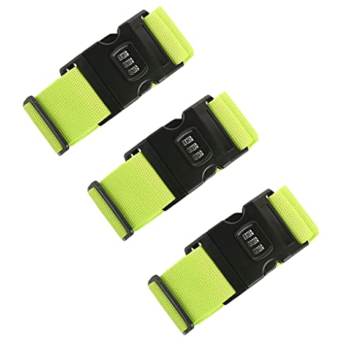 SUDNJIALQ 3 Peças Alça de Bagagem Ajustável Senha Mala de Segurança Acessório de Cinto, Verde fluore